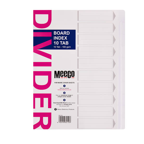 Meeco White Board 10 Tab Dividers
